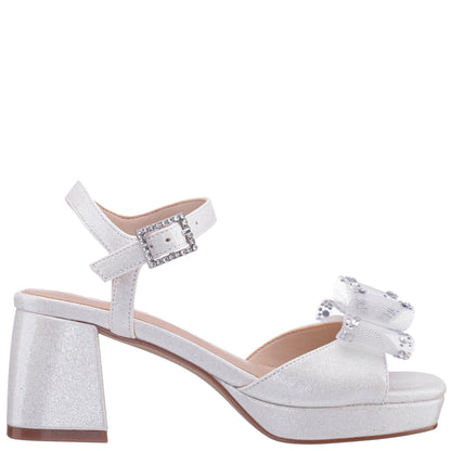 Girls Aiza White Glitter Heel Platform Sandal | Nina Shoes