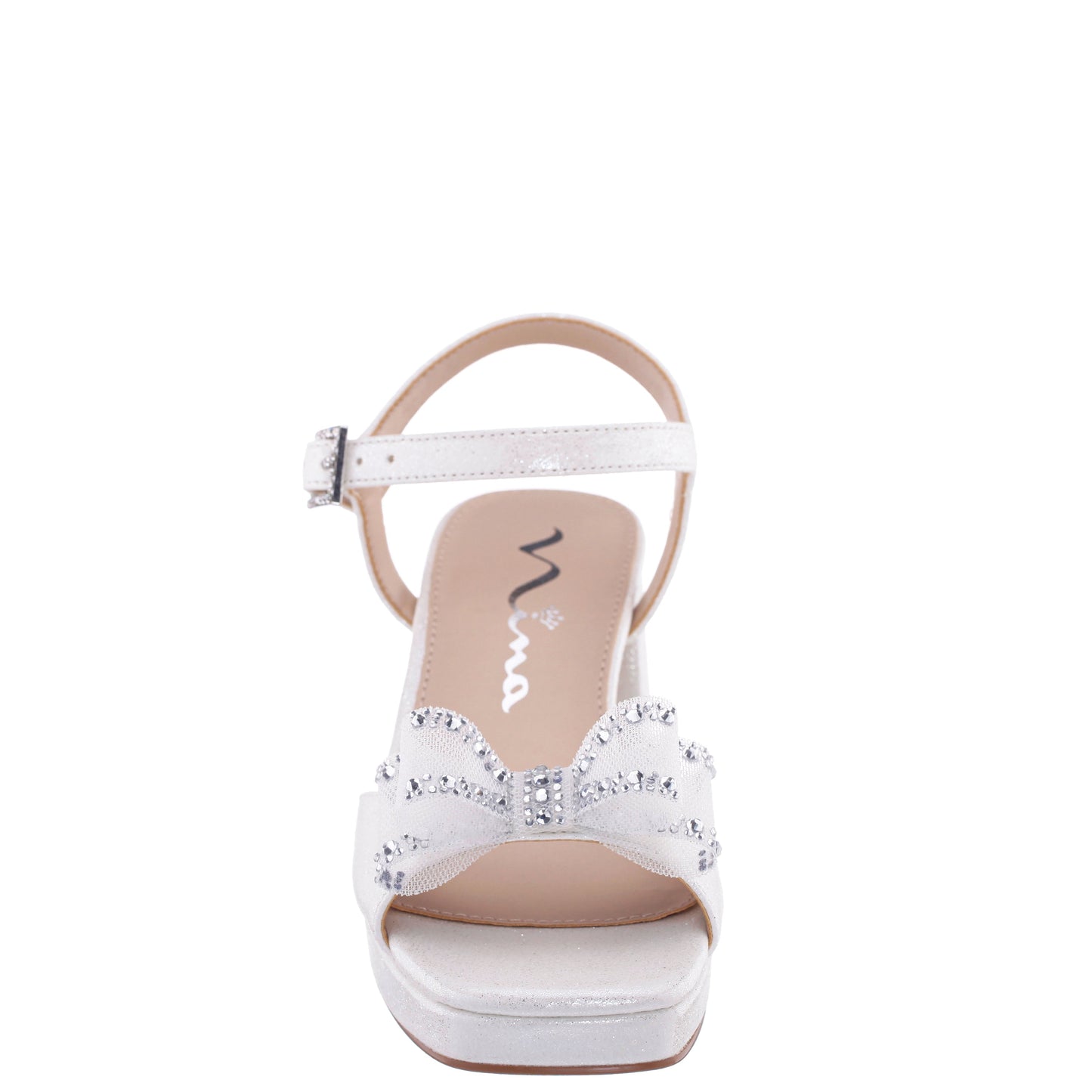 Girls Aiza White Glitter Heel Platform Sandal | Nina Shoes