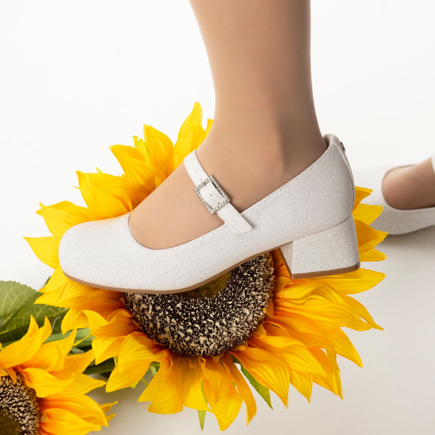 Girls Mila White Glitter Mary Jane Dress Shoe | Nina Shoes