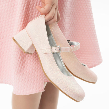 Girls Mila Pink Glitter Mary Jane Dress Shoe | Nina Shoes