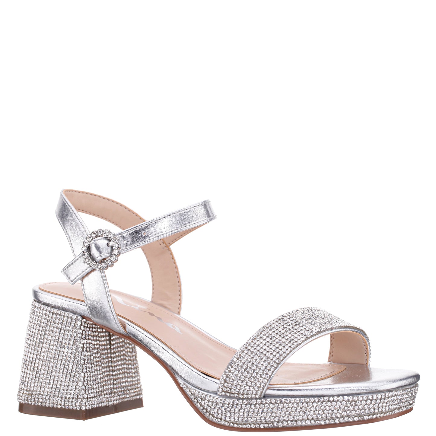 Girls Marysol Silver Metallic Rhinestone Platform Dress Sandals | Nina Shoes