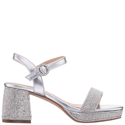 Girls Marysol Silver Metallic Rhinestone Platform Dress Sandals | Nina Shoes