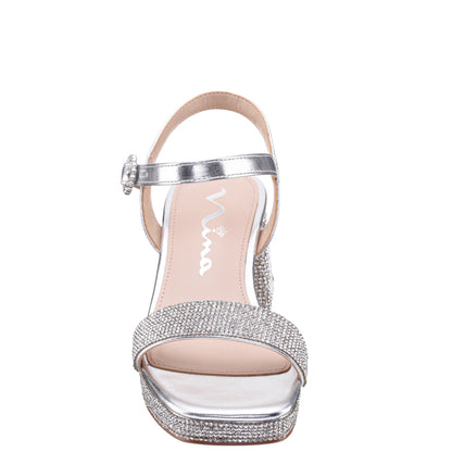 Girls Marysol Silver Metallic Rhinestone Platform Dress Sandals | Nina Shoes