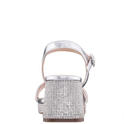 Girls Marysol Silver Metallic Rhinestone Platform Dress Sandals | Nina Shoes