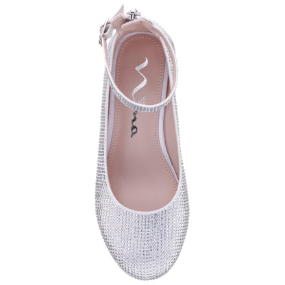 Girls Lennie2 White Rhinestone Dress Shoes | Nina Shoes