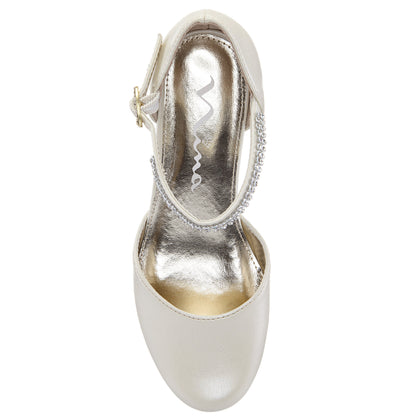 Girls Cera Beige Pearlized Dress Shoes with Rhinestones | Nina Shoes