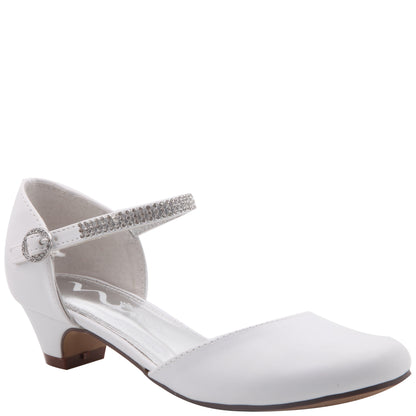Girls Cera White Dress shoes with Rhinestones | Nina Shoes