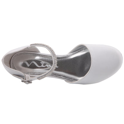 Girls Cera White Dress shoes with Rhinestones | Nina Shoes