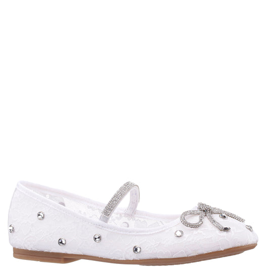 Girls Leva White Lace Rhinestone Ballet Flats | Nina Shoes