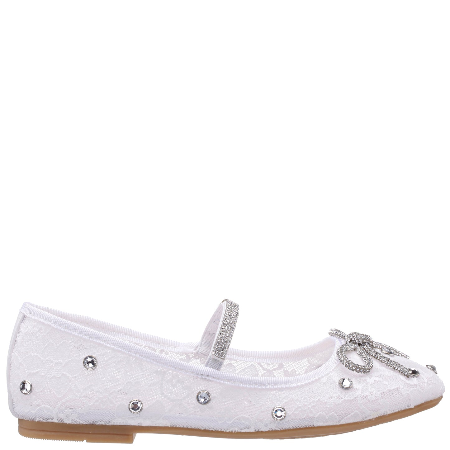 Girls Leva White Lace Rhinestone Ballet Flats | Nina Shoes