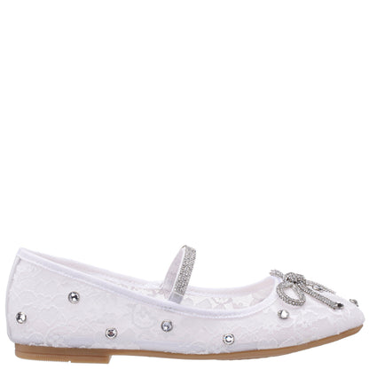 Girls Leva White Lace Rhinestone Ballet Flats | Nina Shoes