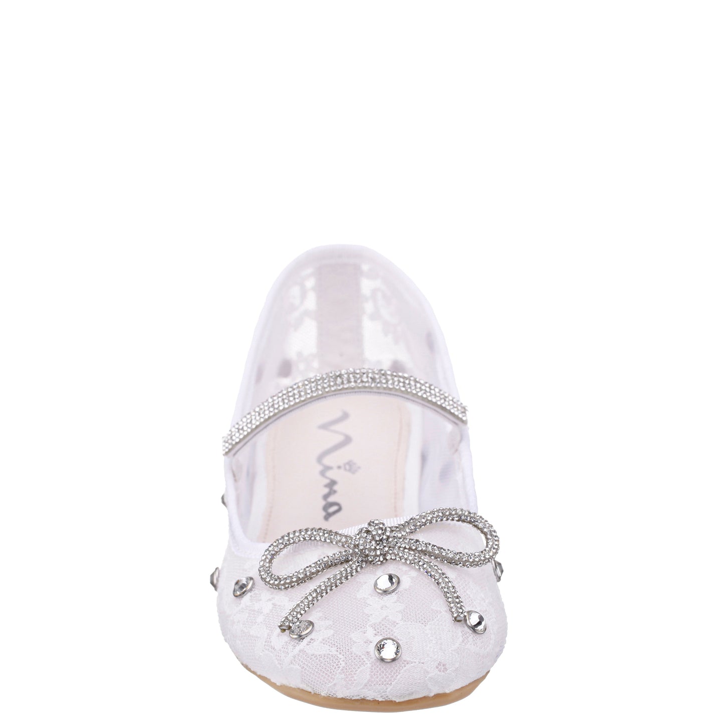 Girls Leva White Lace Rhinestone Ballet Flats | Nina Shoes