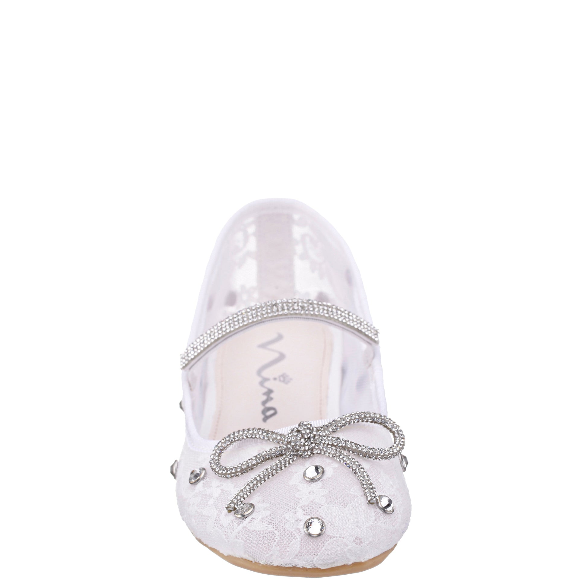 Girls Leva White Lace Rhinestone Ballet Flats | Nina Shoes