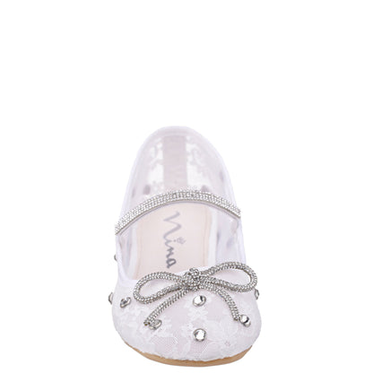 Girls Leva White Lace Rhinestone Ballet Flats | Nina Shoes