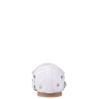 Girls Leva White Lace Rhinestone Ballet Flats | Nina Shoes