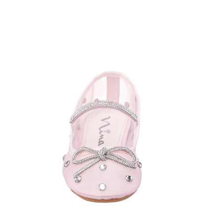 Girls Leva Pink Rhinestone Mesh Ballet Flats | Nina Shoes
