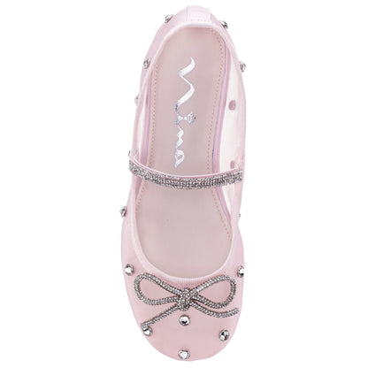 Girls Leva Pink Rhinestone Mesh Ballet Flats | Nina Shoes