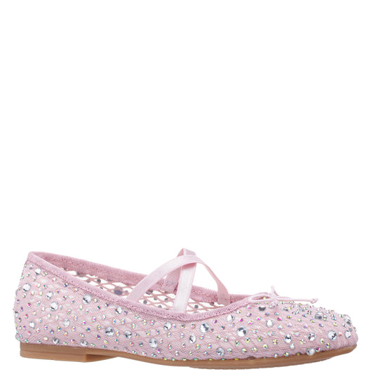 Girls Hadley Pink Rhinestone Mesh Ballet Flats | Nina Shoes