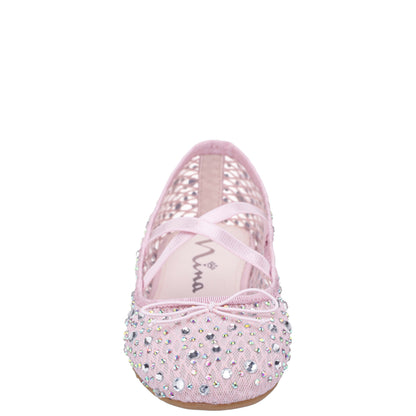 Girls Hadley Pink Rhinestone Mesh Ballet Flats | Nina Shoes