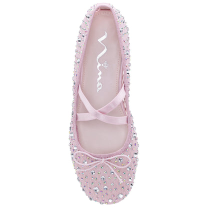 Girls Hadley Pink Rhinestone Mesh Ballet Flats | Nina Shoes