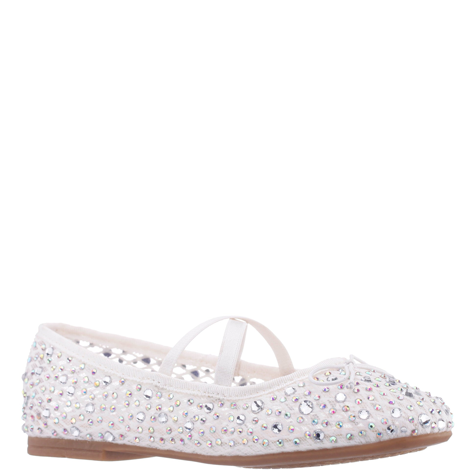 Girls Hadley White Rhinestone Mesh Ballet Flats | Nina Shoes