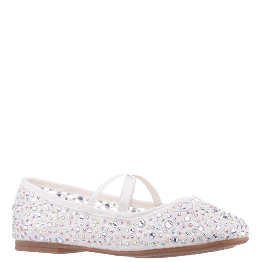 Girls Hadley White Rhinestone Mesh Ballet Flats | Nina Shoes