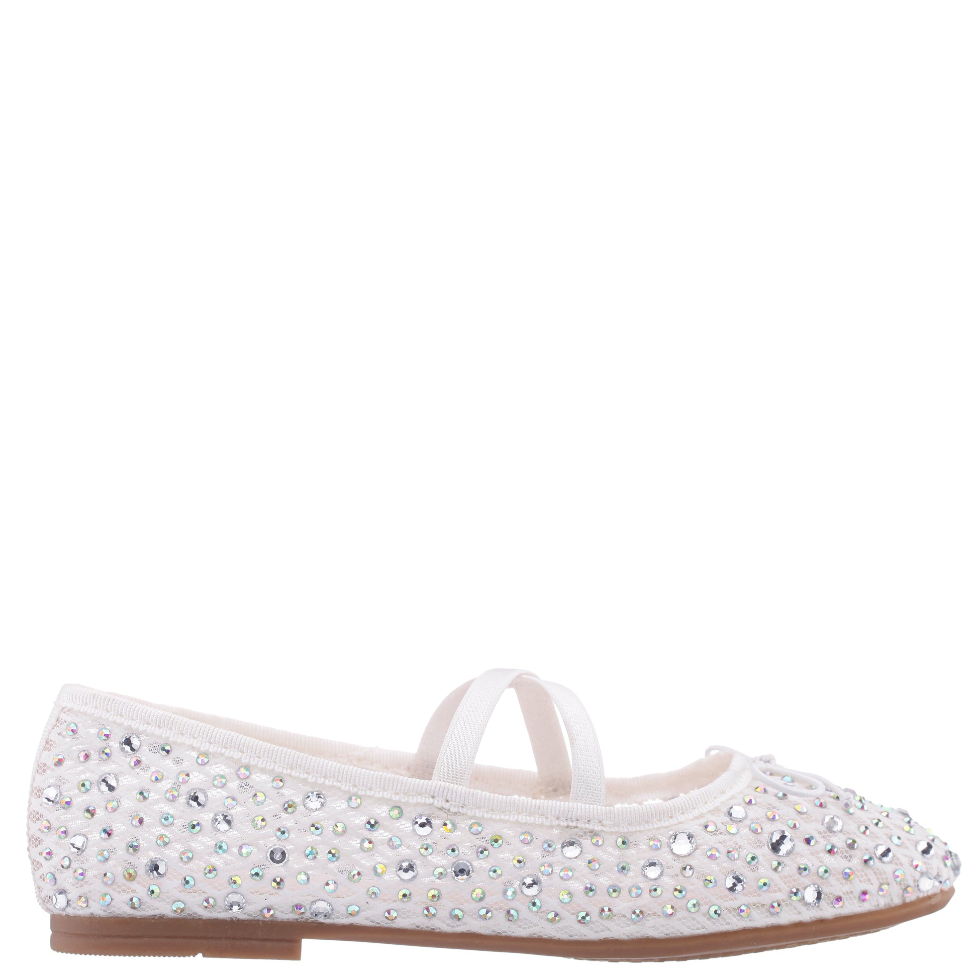 Girls Hadley White Rhinestone Mesh Ballet Flats | Nina Shoes