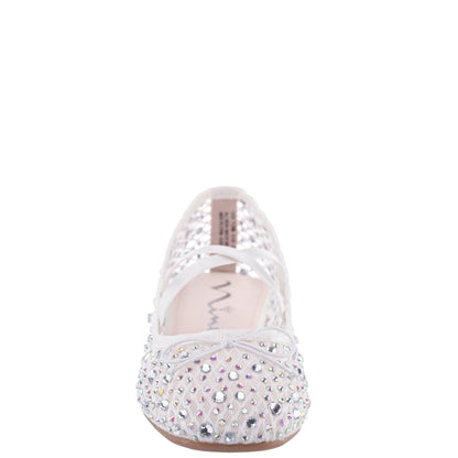 Girls Hadley White Rhinestone Mesh Ballet Flats | Nina Shoes