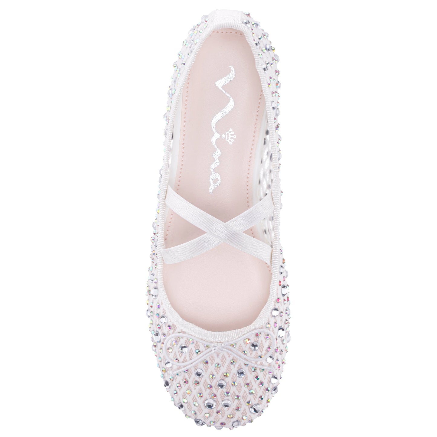 Girls Hadley White Rhinestone Mesh Ballet Flats | Nina Shoes