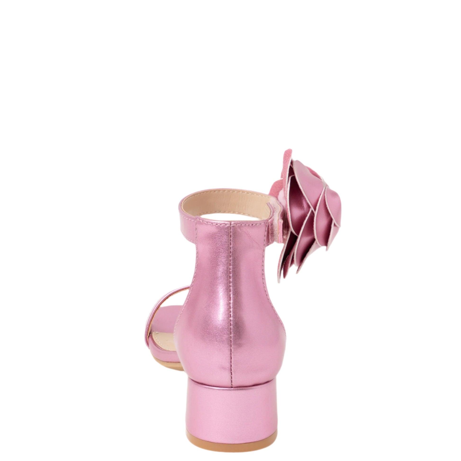 Girls Mona Pink Metallic Block Heel Flower Sandals | Nina Shoes