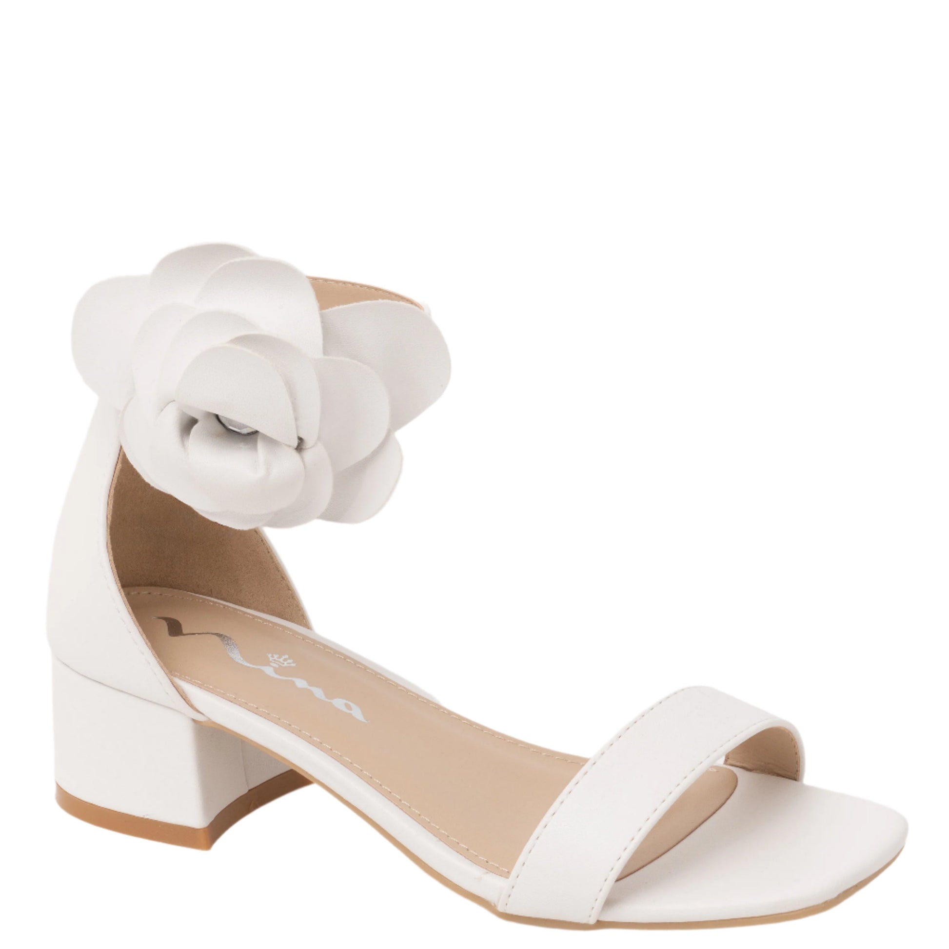 Girls Mona White Block Heel Flower Sandals | Nina Shoes