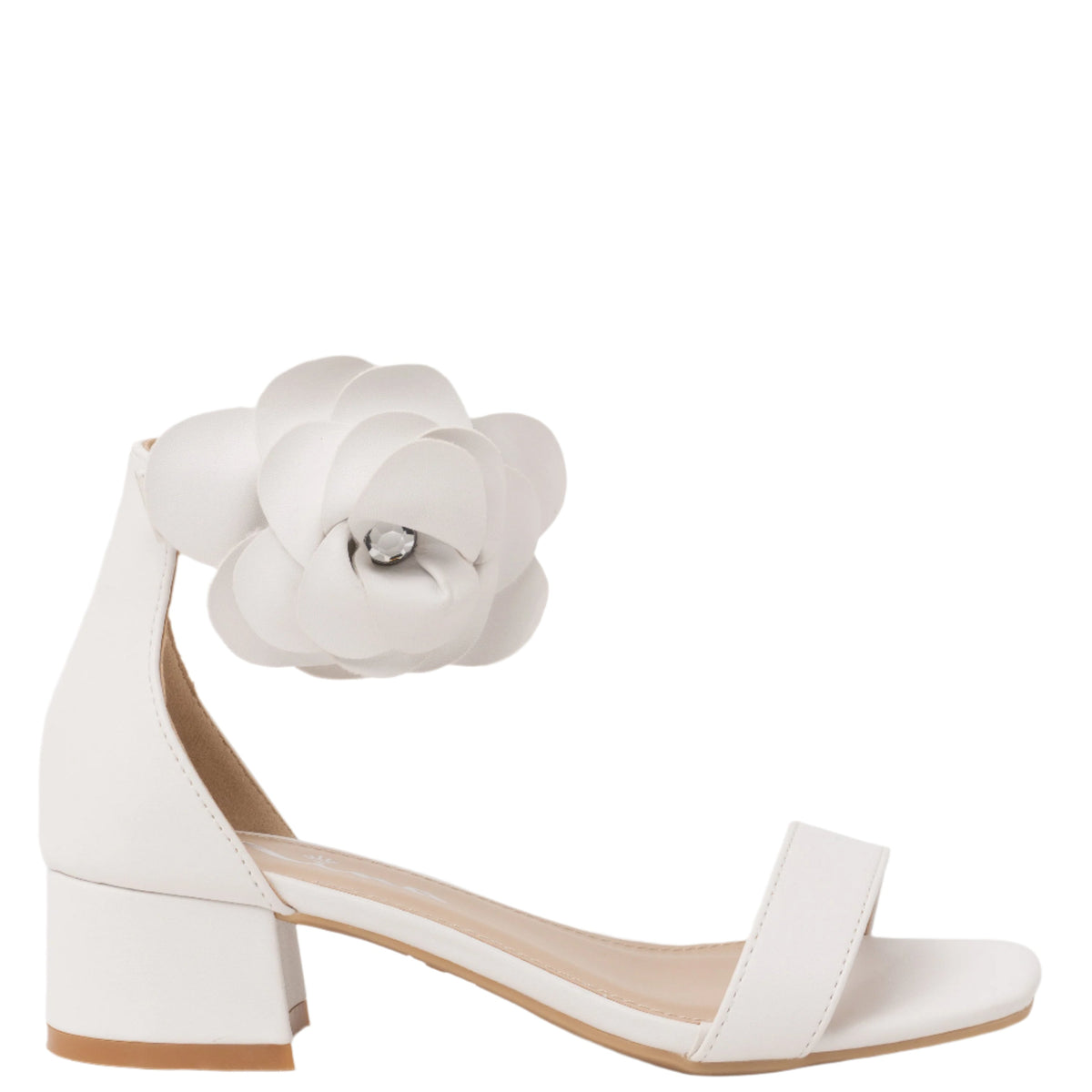 Girls Mona White Block Heel Flower Sandals | Nina Shoes