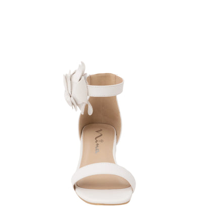 Girls Mona White Block Heel Flower Sandals | Nina Shoes