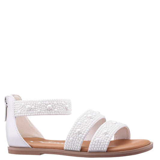 Girls Analeigh White Zip Back Pearl Sandals | Nina Shoes