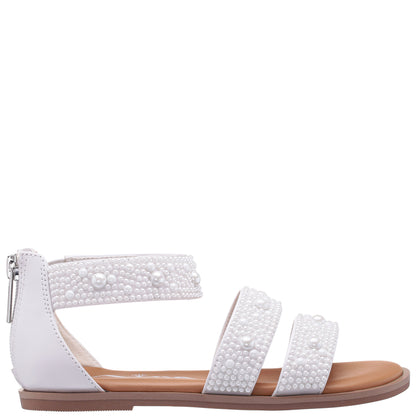 Girls Analeigh White Zip Back Pearl Sandals | Nina Shoes