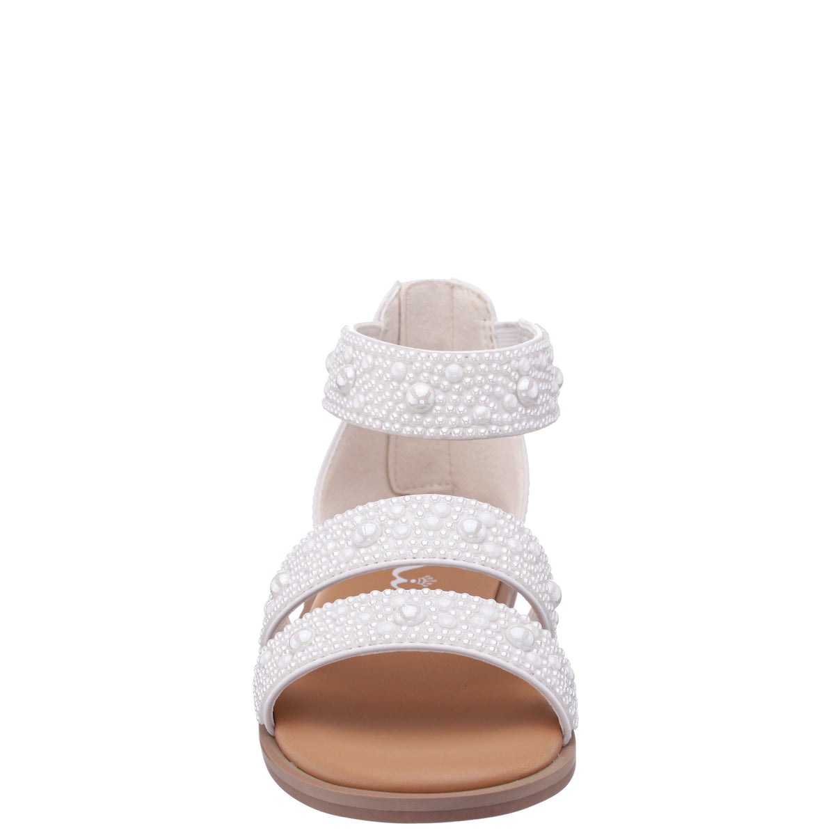 Girls Analeigh White Zip Back Pearl Sandals | Nina Shoes
