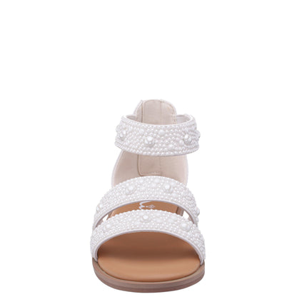Girls Analeigh White Zip Back Pearl Sandals | Nina Shoes