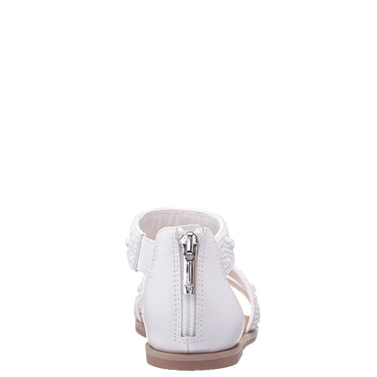 Girls Analeigh White Zip Back Pearl Sandals | Nina Shoes