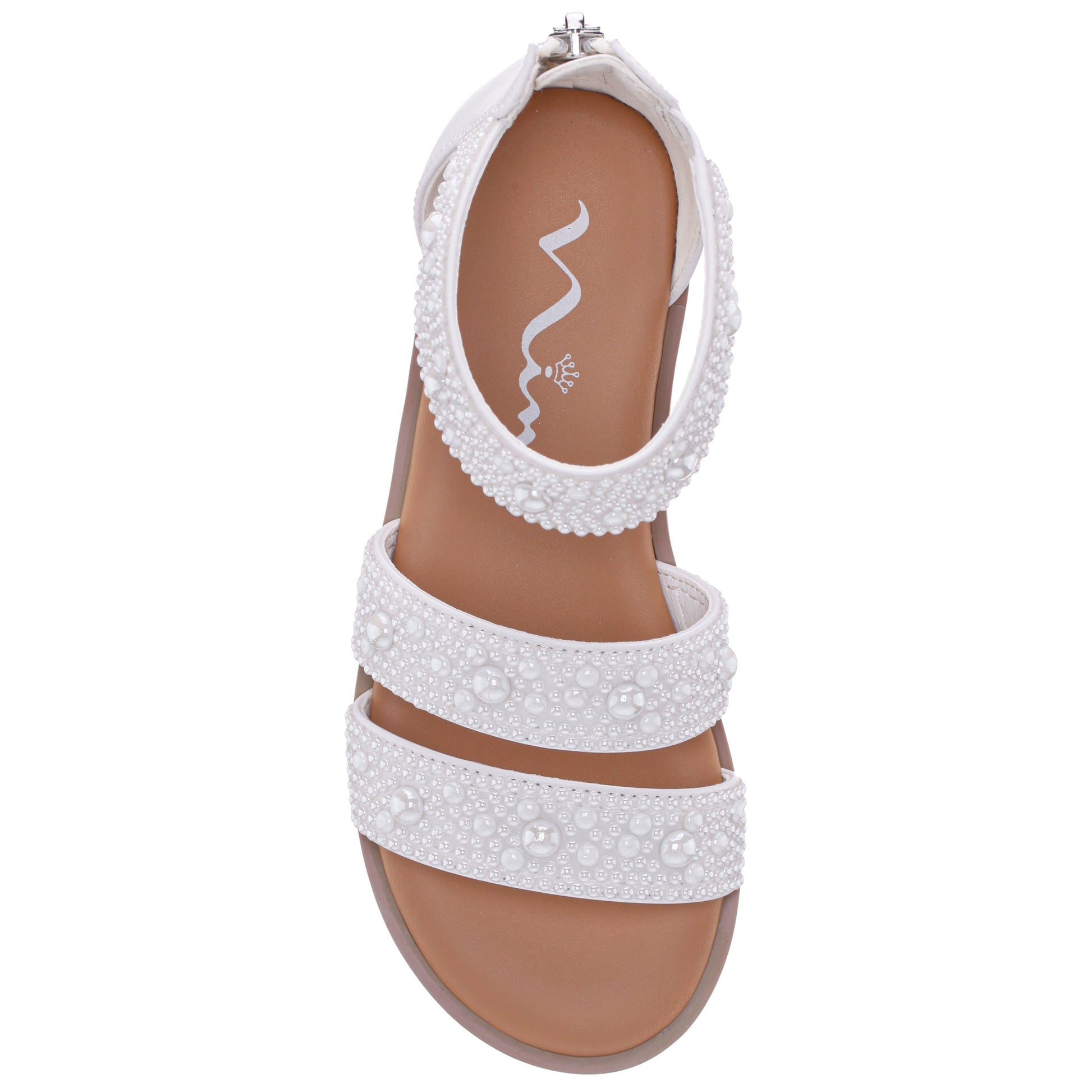 Girls Analeigh White Zip Back Pearl Sandals | Nina Shoes