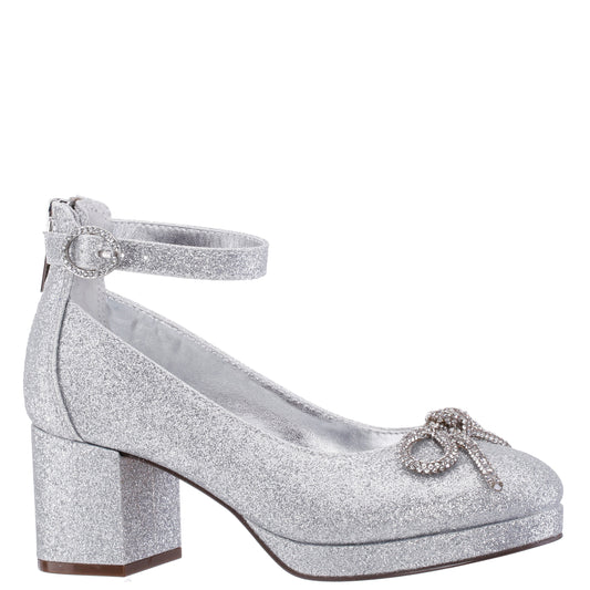 Girls Daylin Silver Glitter Ankle Strap Dress Shoes | Nina Shoes