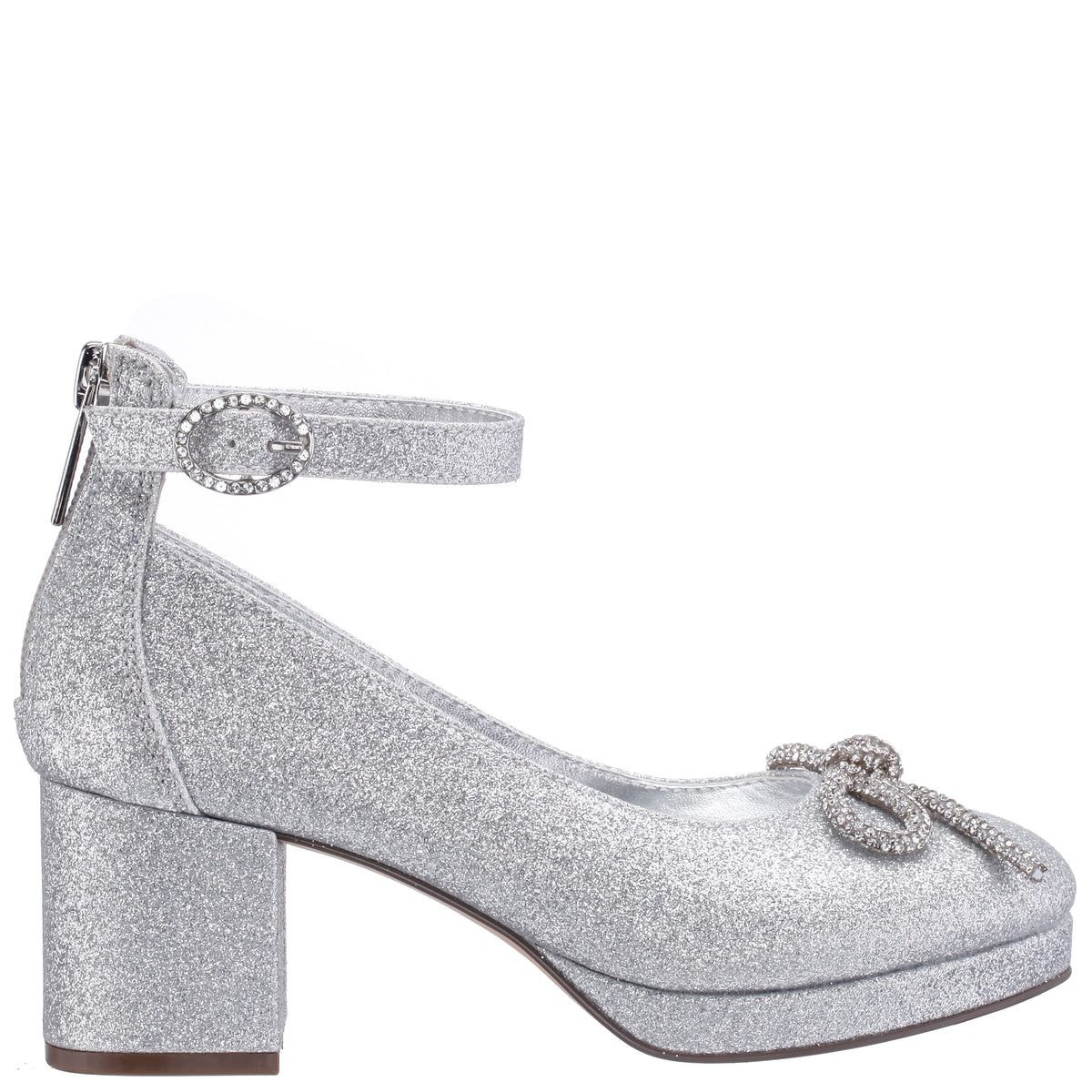 Girls Daylin Silver Glitter Ankle Strap Dress Shoes | Nina Shoes