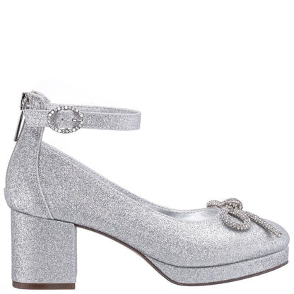 Girls Daylin Silver Glitter Ankle Strap Dress Shoes | Nina Shoes