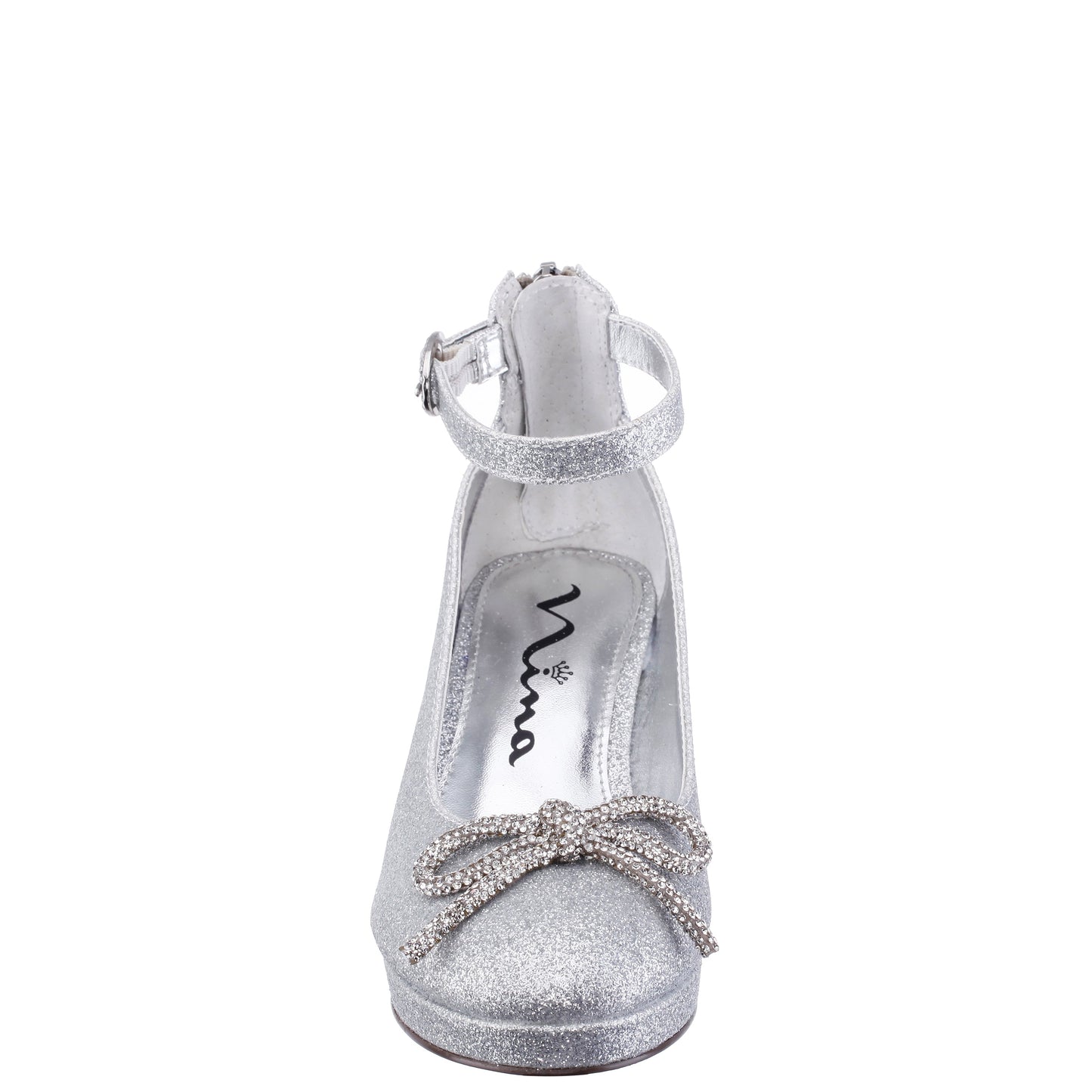 Girls Daylin Silver Glitter Ankle Strap Dress Shoes | Nina Shoes