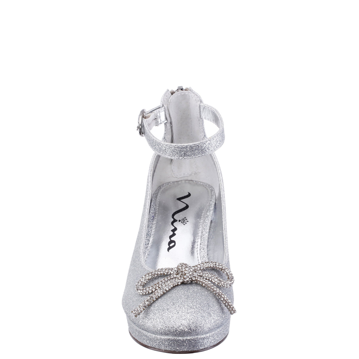 Girls Daylin Silver Glitter Ankle Strap Dress Shoes | Nina Shoes