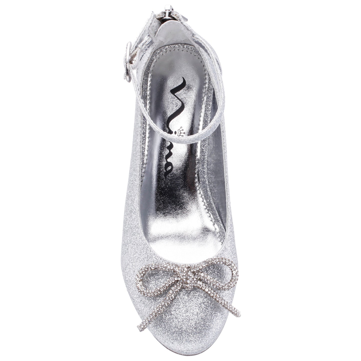 Girls Daylin Silver Glitter Ankle Strap Dress Shoes | Nina Shoes