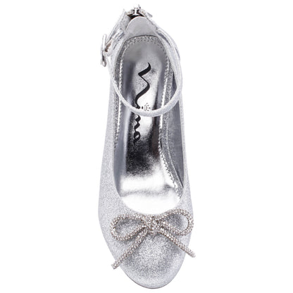 Girls Daylin Silver Glitter Ankle Strap Dress Shoes | Nina Shoes