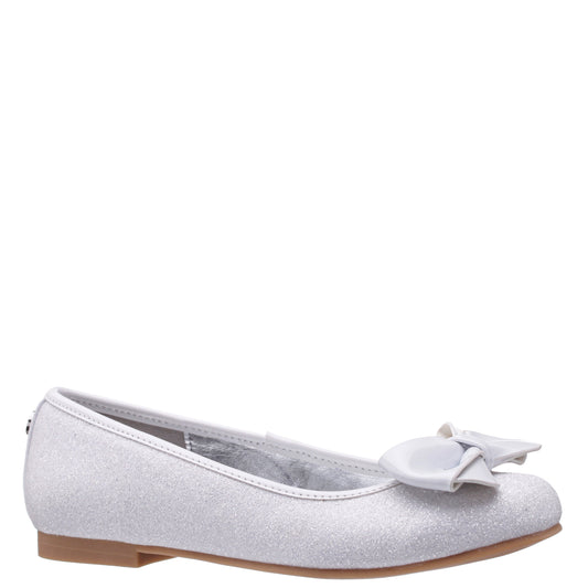 Girls Rose White Glitter Flower Ballet Flats | Nina Shoes