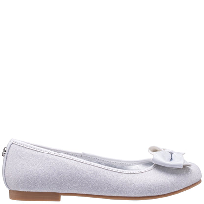 Girls Rose White Glitter Flower Ballet Flats | Nina Shoes