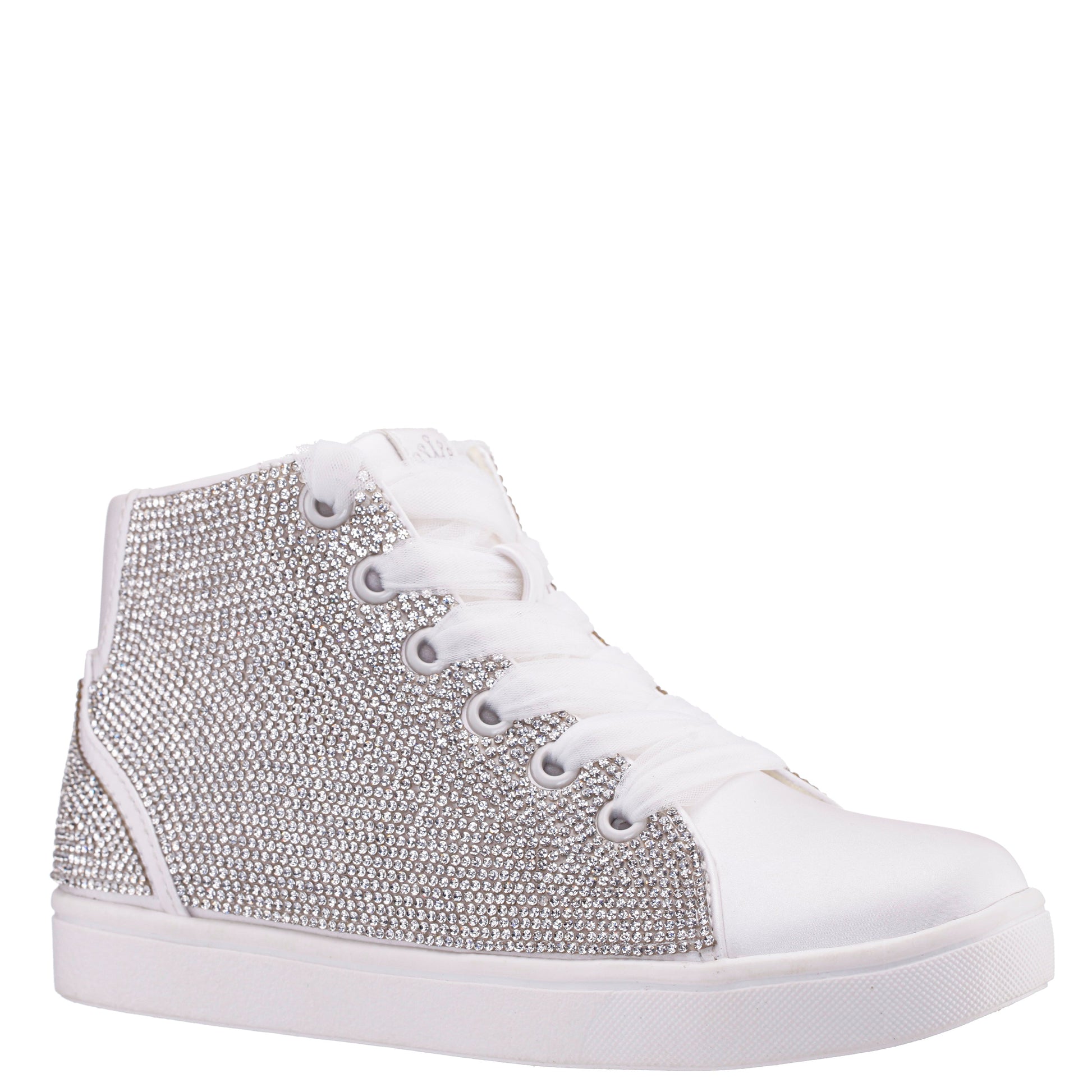 Girls Kula White Crystal Side Zip High Top Sneaker | Nina Shoes