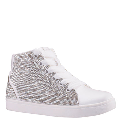 Girls Kula White Crystal Side Zip High Top Sneaker | Nina Shoes